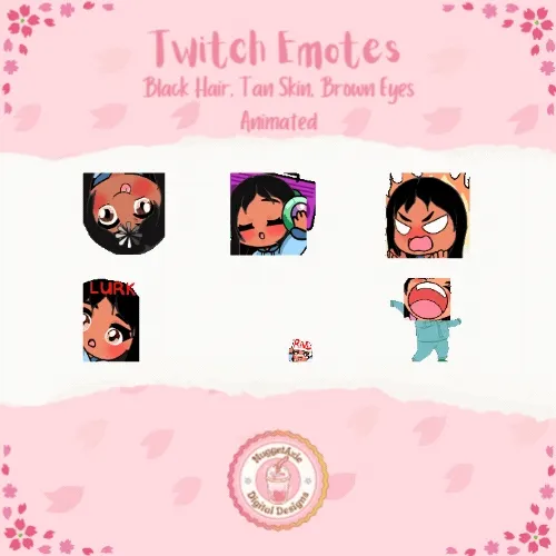 Animated Twitch Emotes - Black hair, Tan skin, Brown eyes product image (1)