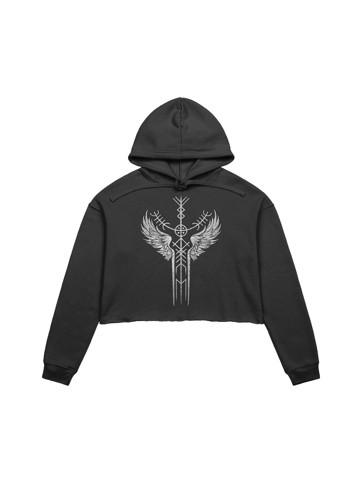 The Valkyrie Stave Fleece Crop Hoodie (grunge print) product image (2)