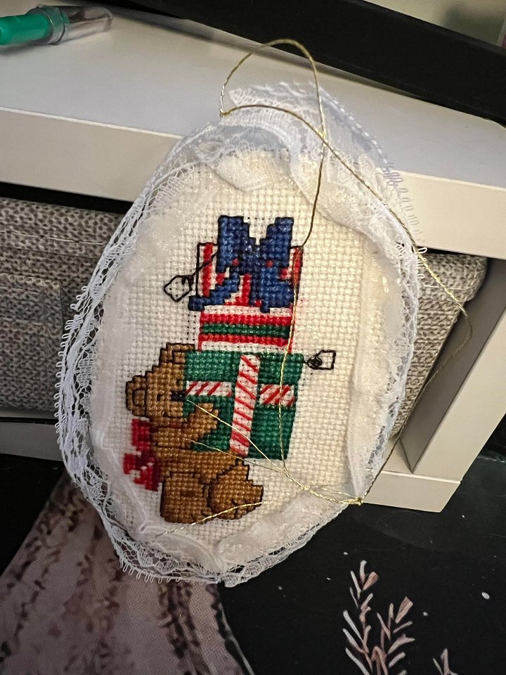 Teddy Bear Carrying Presents Cross-Stitch Ornament product image (1)
