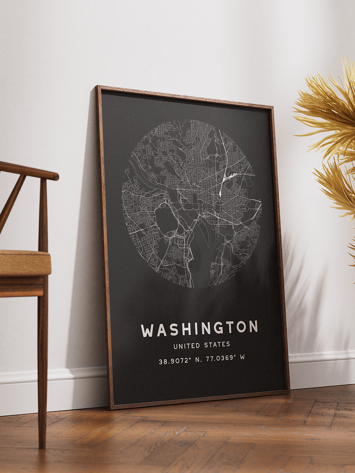 Washington Street Map Poster – Black Minimalist Circular City Art product image (2)