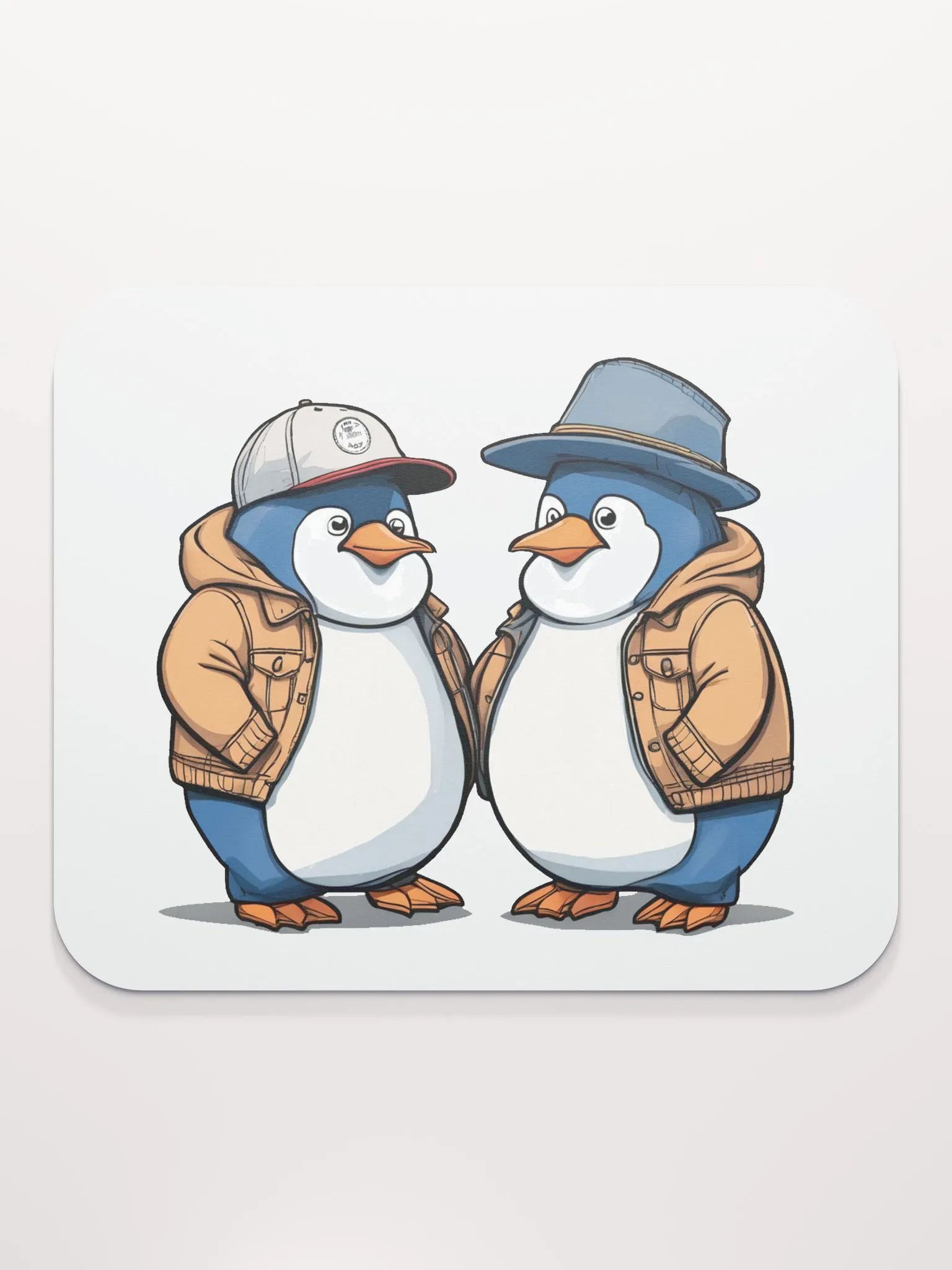 2 penguins wearing a coat and hats Mouse Mat product image (2)