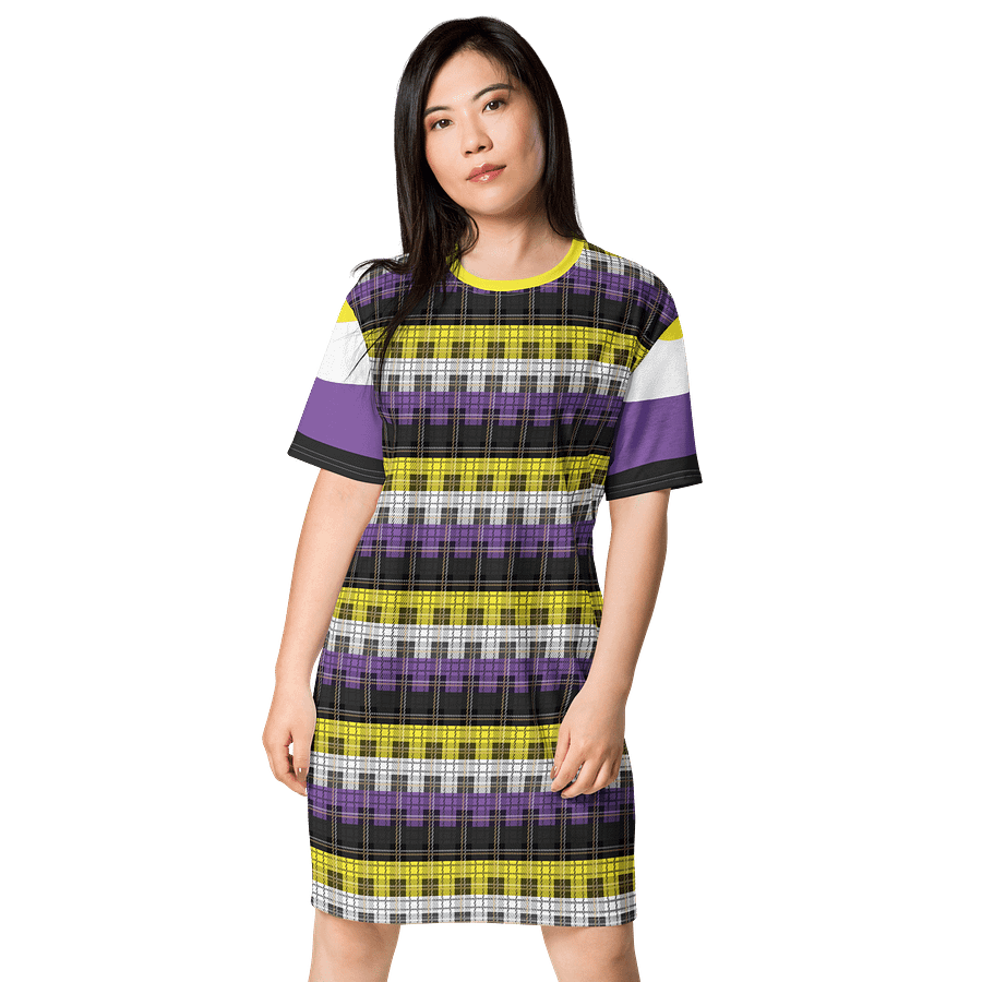 Non-binary Pride Plaid T-shirt Dress product image (1)