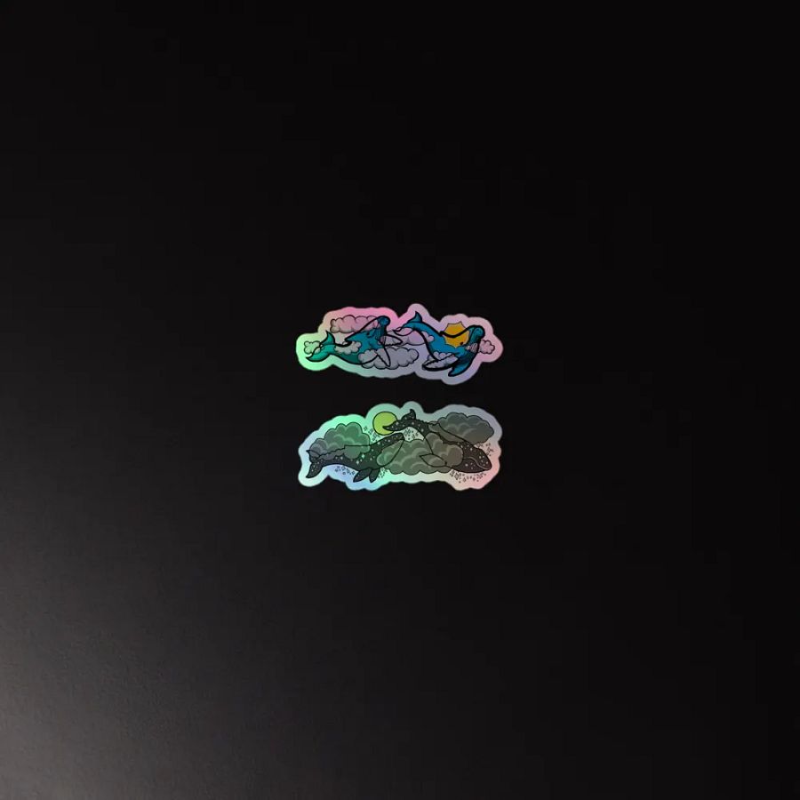 sky humpback and starry gray whale holographic sticker set product image (2)