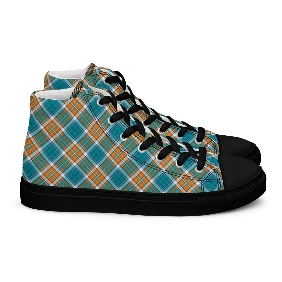 Turquoise and Orange Sporty Plaid Men's High Top Shoes product image (3)