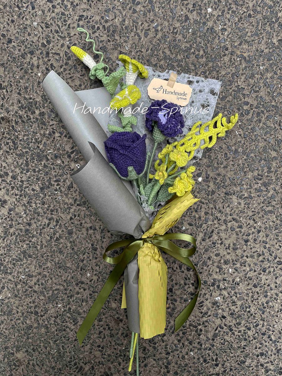 Purple & Yellow Interwoven Crochet Knit Bouquet product image (4)