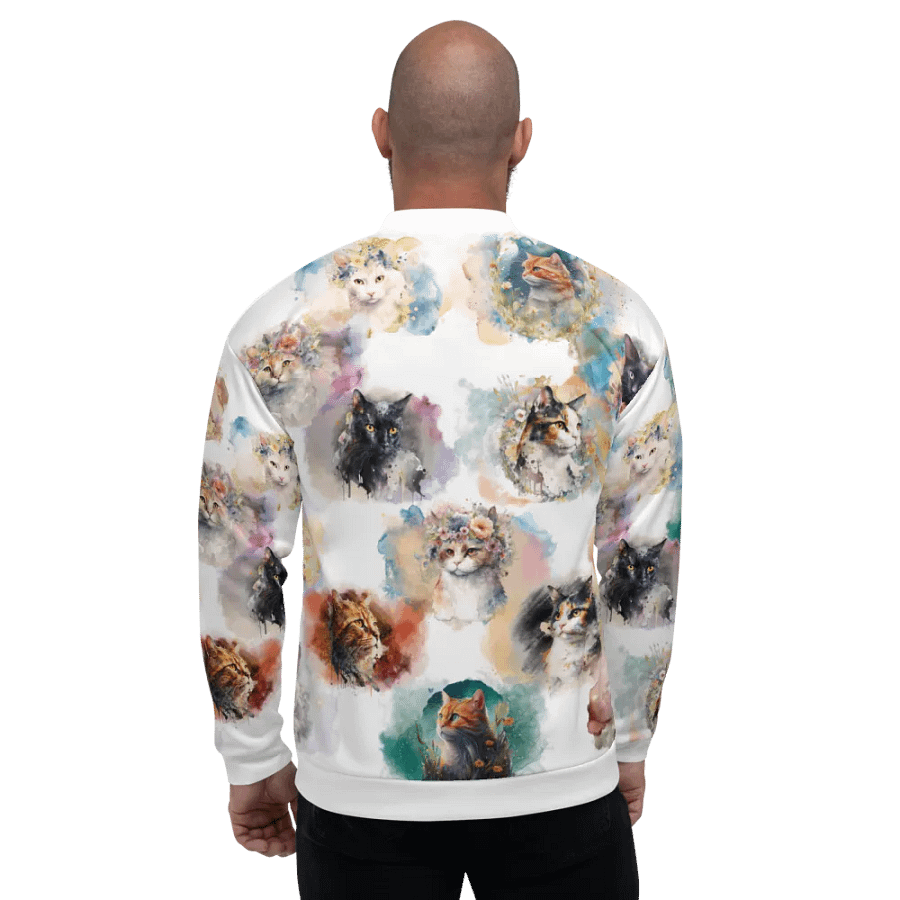 Watercolor Cats Bomber Style Zip Up Sweatshirt Jacket, Unisex product image (3)