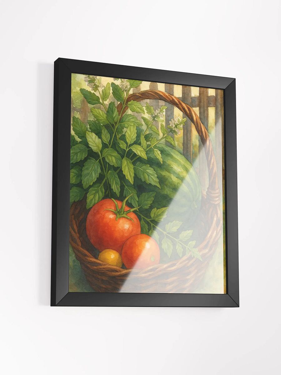 Country Garden Harvest Watercolor – Framed Wall Art with Tomatoes, Watermelon & Herbs product image (13)
