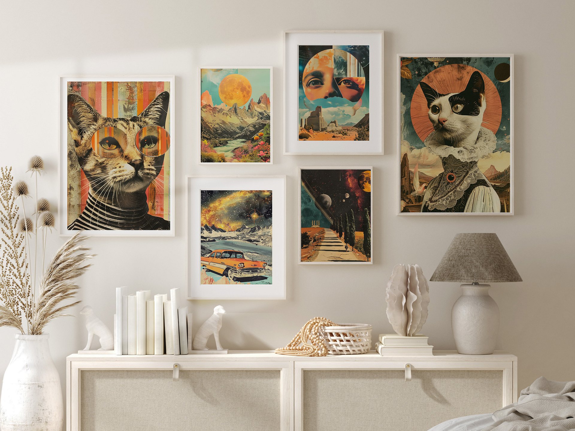 Surreal Cat Collage Gallery Wall Set of 6 Prints - DIGITAL product image (1)