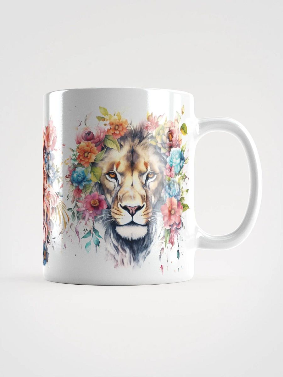Floral Lion Heads White Glossy Mug product image (1)