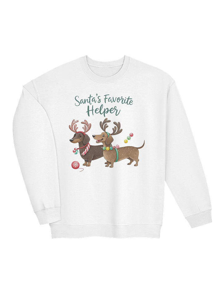 Santa’s Favorite Helper Dachshund Sweatshirt – Reindeer Wiener Dog Holiday Art product image (2)