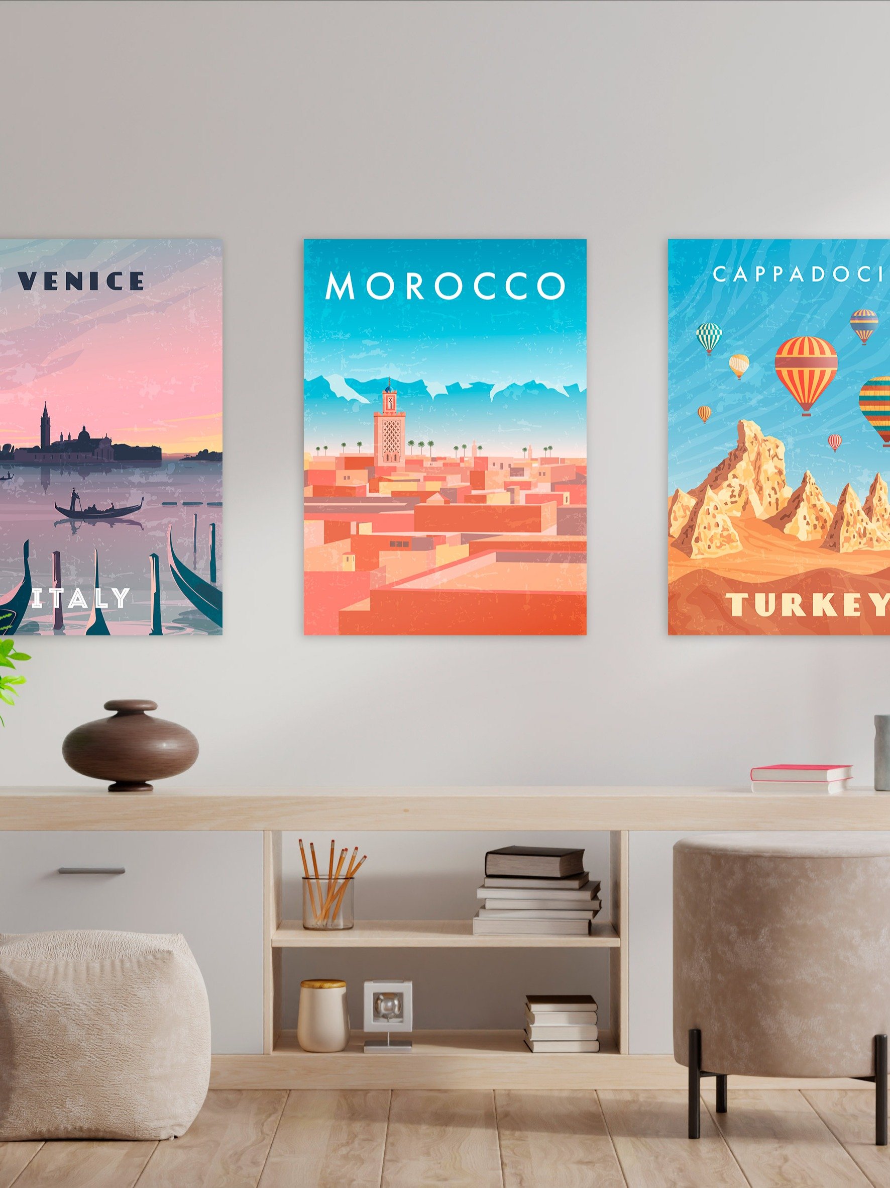 Morocco, Marrakesh — Retro travel minimalist poster, retro travel art, retro travel wall art, vector art product image (2)