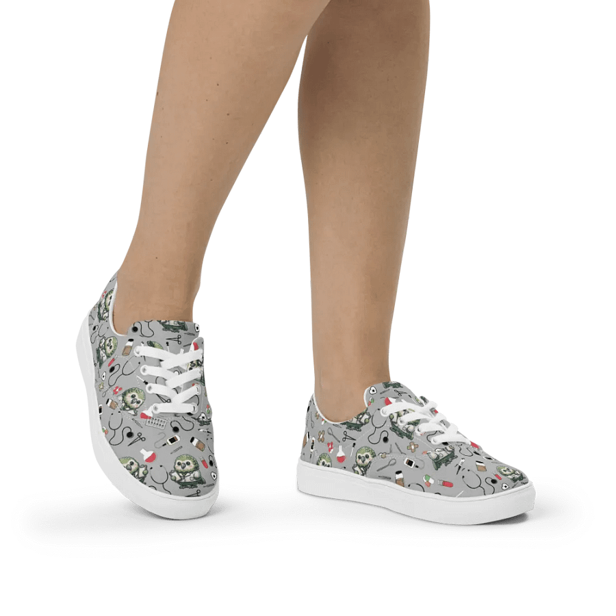 Cute Medical Kakapo Lace-up Canvas Shoes (Grey) product image (2)