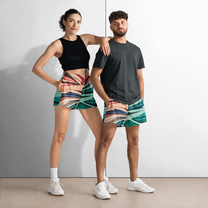 Abstract Geometric Unisex Athletic Shorts in Vibrant Colors (XS-3XL) product image (2)
