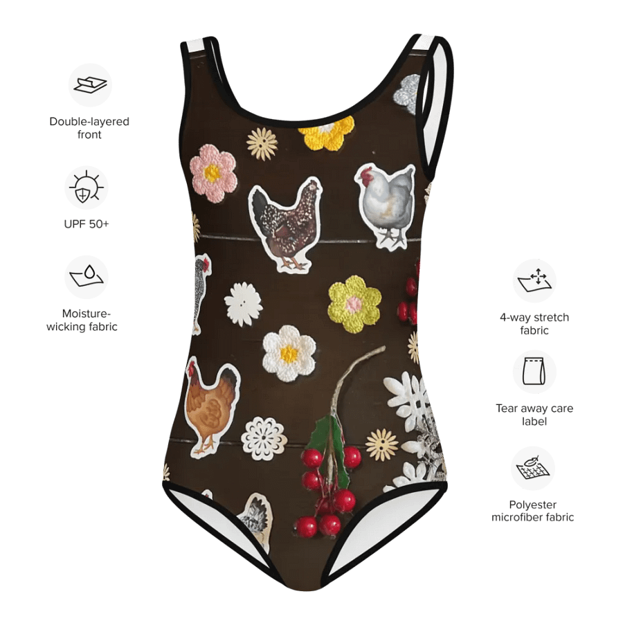 Chicken n Flowers Kids Swim Suit product image (11)