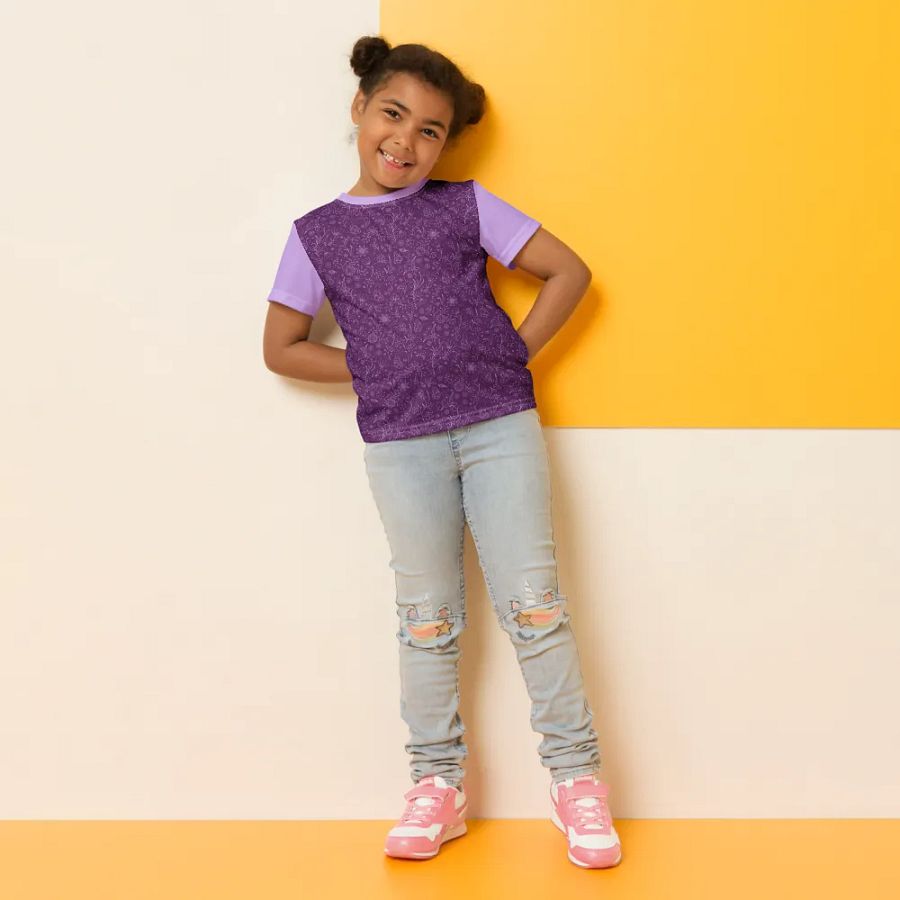 Dark Purple Floral Kid's Crew Neck T-shirt product image (7)