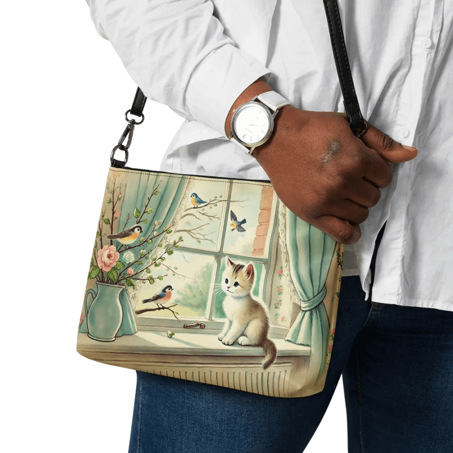 Charming Kitten and Birds Crossbody Bag - Vintage-style Purse product image (11)