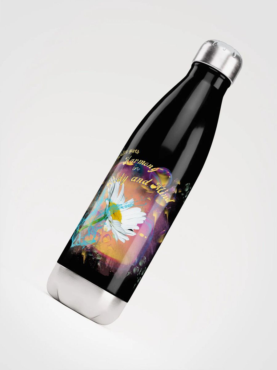 Stainless steal water bottle Camelback water bottle with beautiful swirly blue water drops  featuring ' This water gives Harmony in Body and Mind