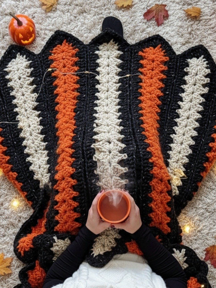 Spooky Strips Mile-a-Minute Crochet Blanket Pattern | Easy Super Chunky Throw Blanket for Beginners | Halloween Afghan PDF product image (4)