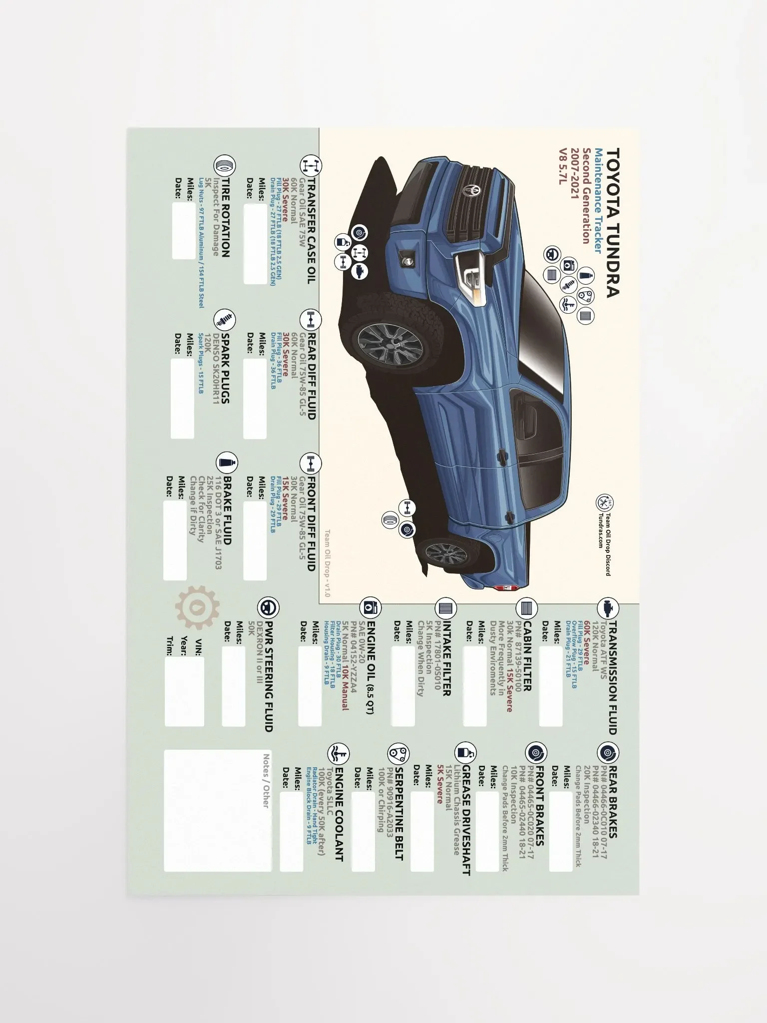 2nd Gen Tundra Maintenance Tracker - Cavalry Blue product image (5)