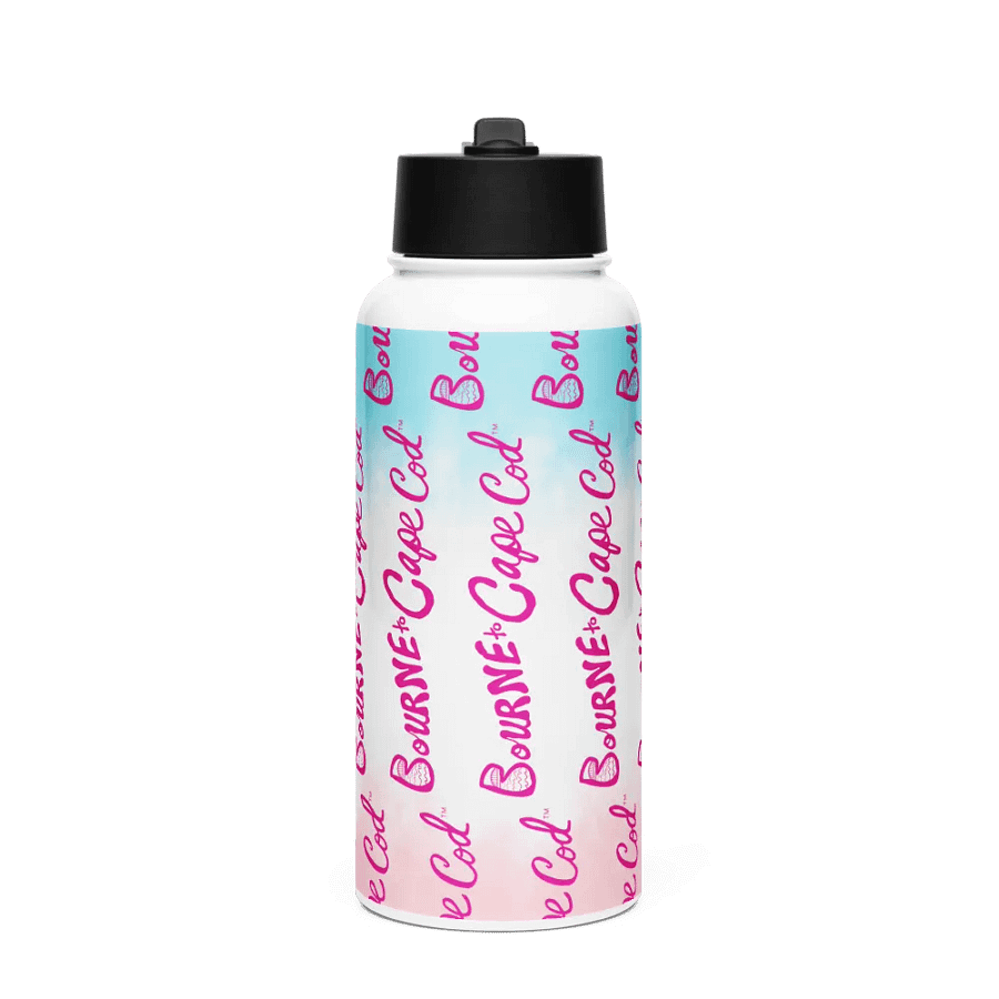 BOURNE to Cape Cod™ | Pink Logo Vertical Repeat | Stainless Steel Water Bottle | Iconic Pink, White & Blue product image (1)
