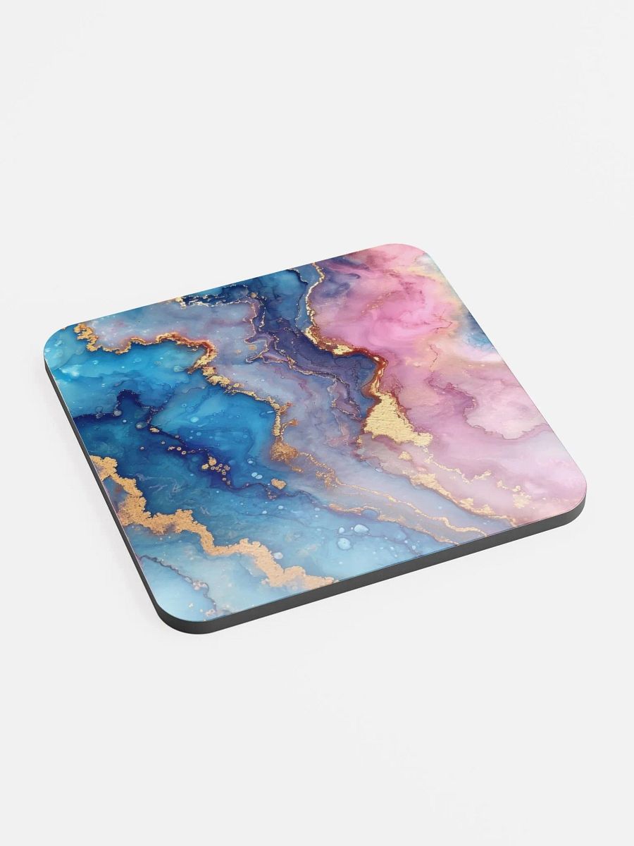 Blue Pink and Gold Alcohol Ink Glossy Cork Coaster by Treasure Pie product image (1)