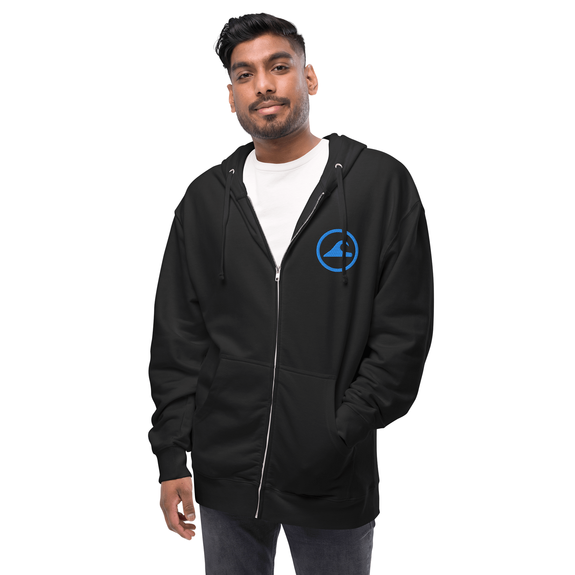 Embroidered Wave Rider Fleece Zip-Up Hoodie (Aqua) product image (4)