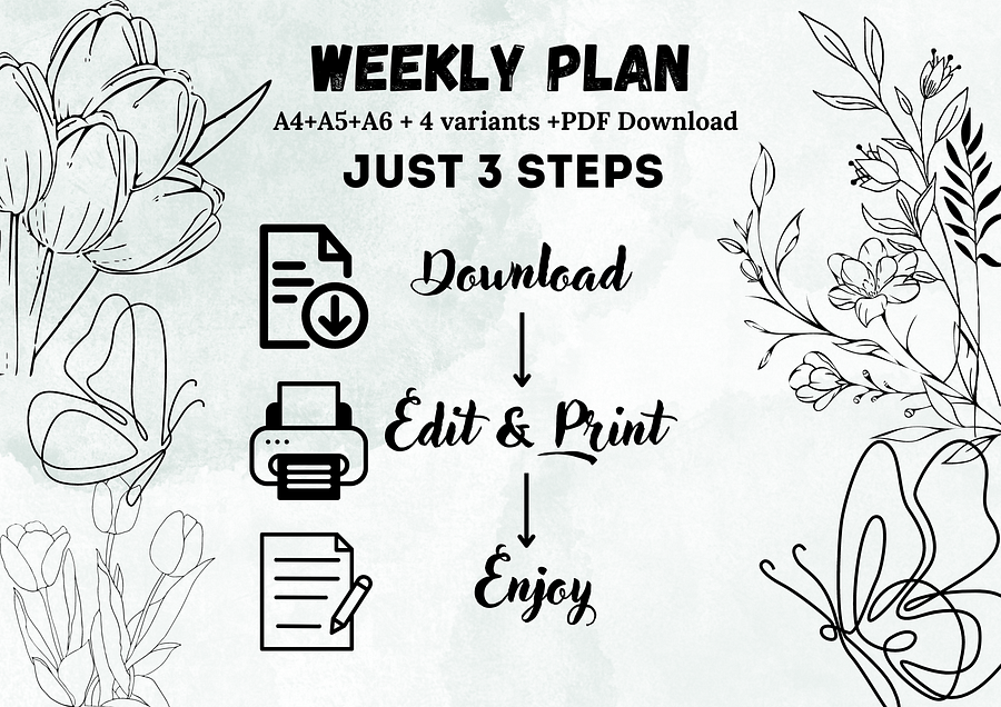 weekly plan, zum ausdrucken, wochenplaner, weekly schedule, routine, weekly planner printable, Undatiertes Wochenplaner Template, pdf a5 a6 product image (6)