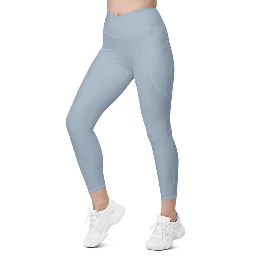 Plain Light Grayish Blue True Summer Women's High Waisted Premium Crossover Leggings with Pockets by Treasure Pie product image (7)