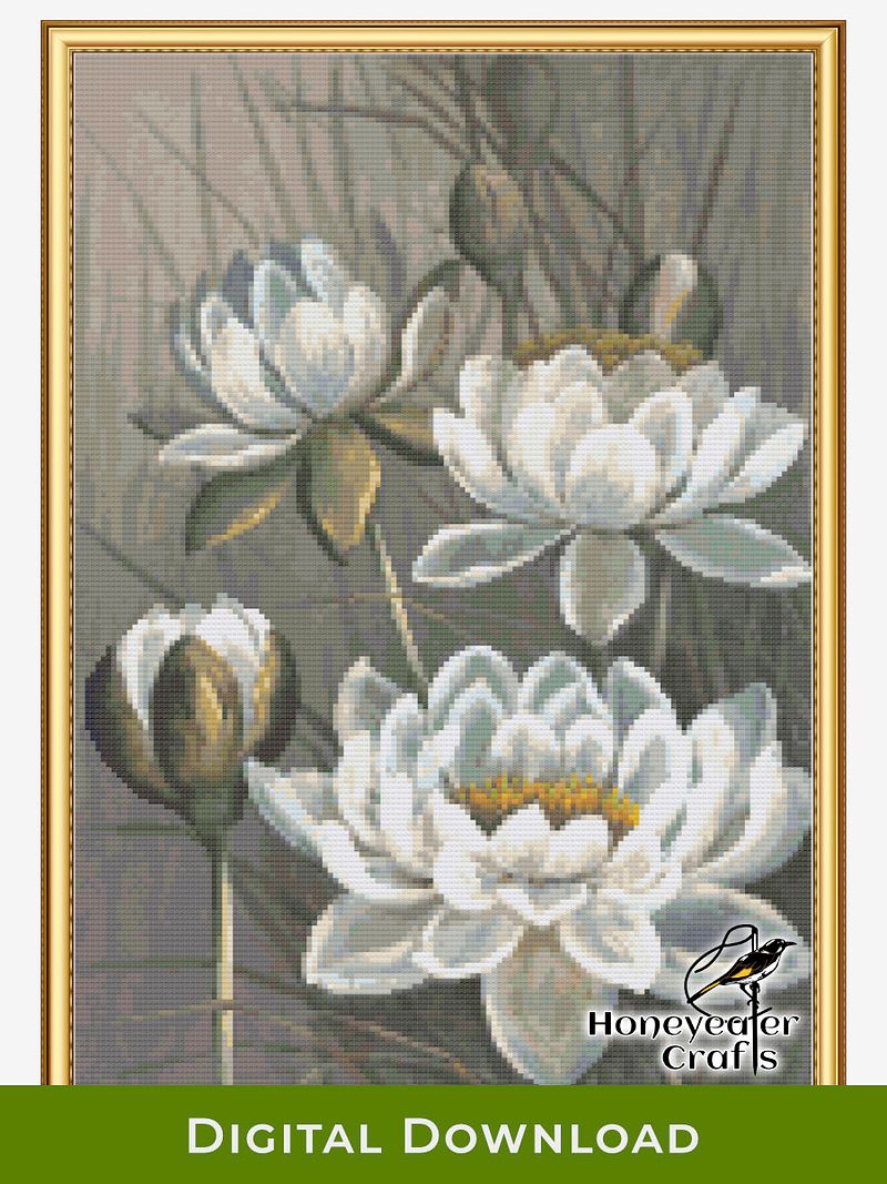 White Water Lily: Floral Cross Stitch Pattern PDF