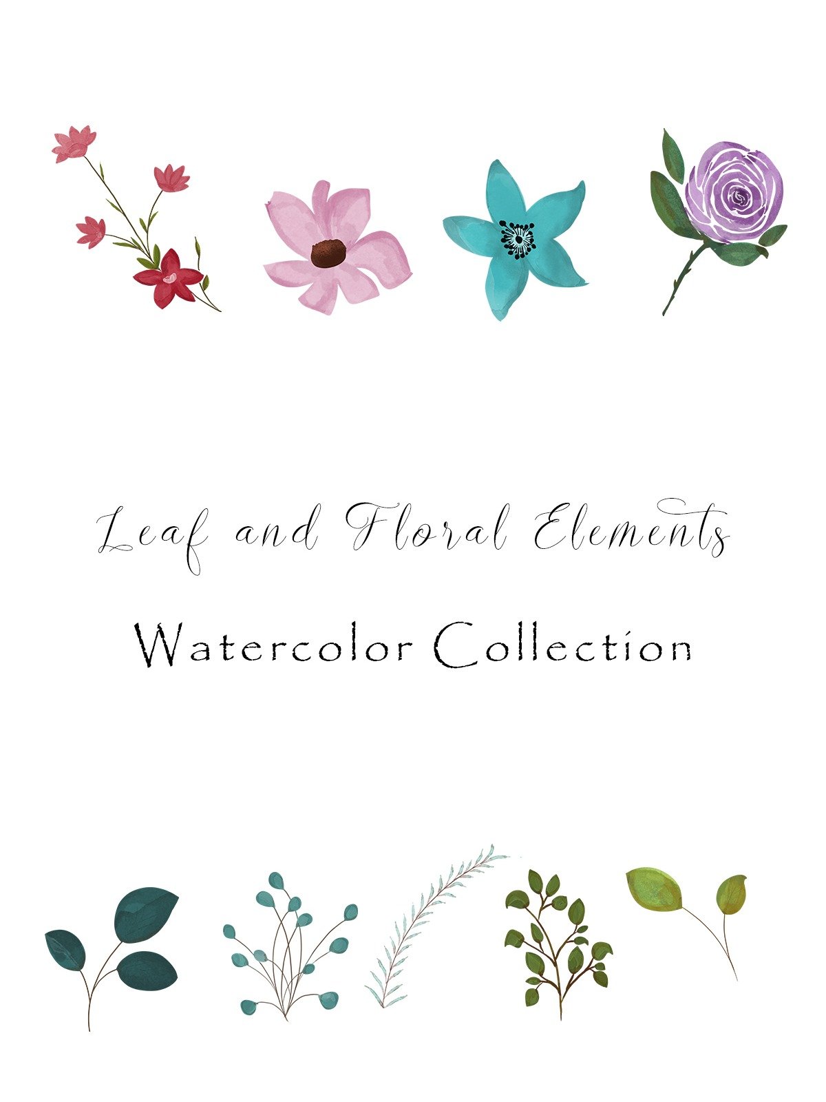 Watercolor Leaves and Flowers Motifs product image (1)