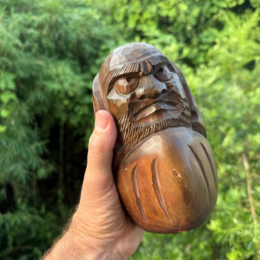 🎎 Large Hand-Carved Daruma Figure – Solid Wood Folk Craft, c. 1970s–1980s – Japan Antique Roadshow product image (5)
