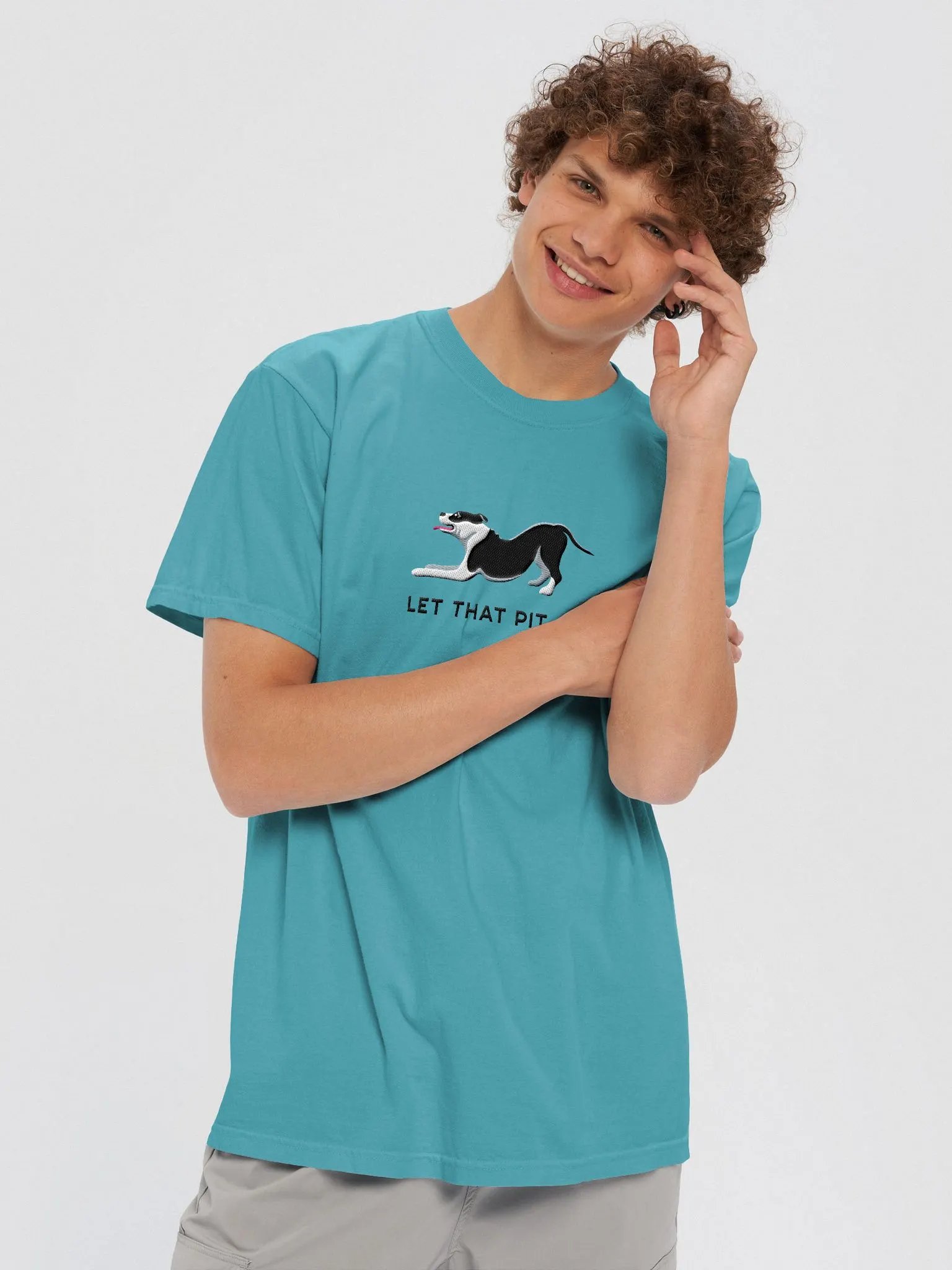 Let That Pit Go T-Shirt(Embroidered) of a Pitbull Terrier(Black) product image (5)