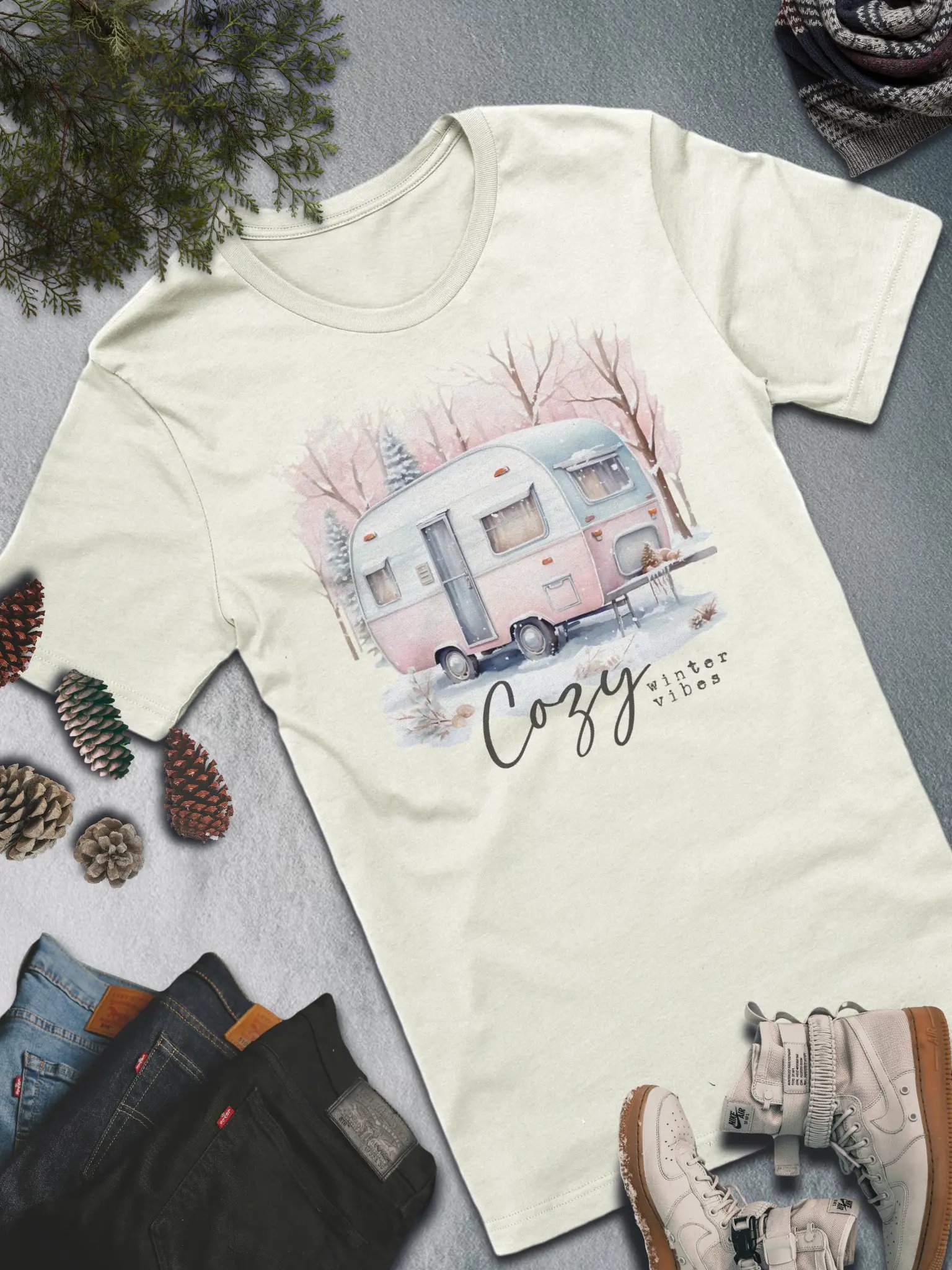 Cozy Winter Vibes Camper T-Shirt – Vintage Winter Adventure Style product image (2)