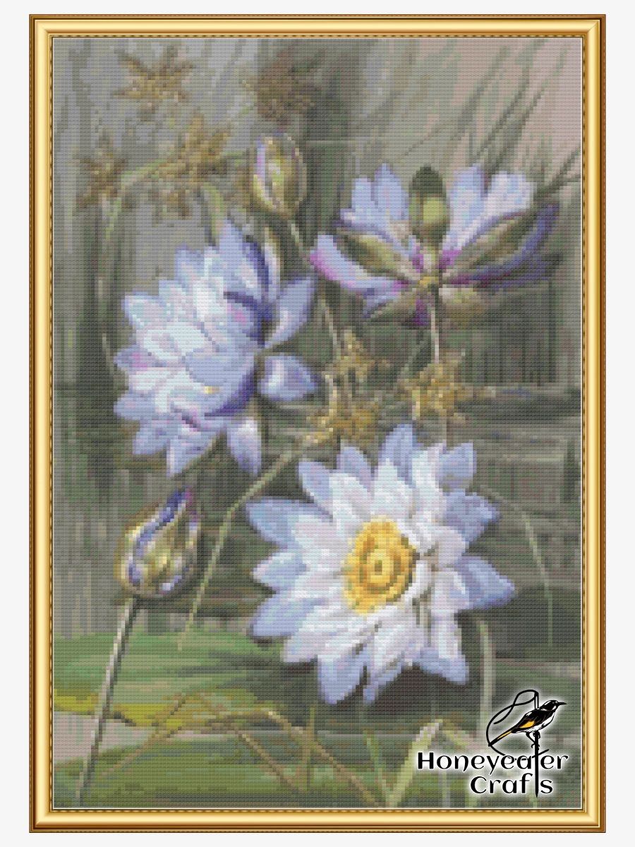 Blue White Water Lily: Floral Cross Stitch Pattern PDF product image (4)