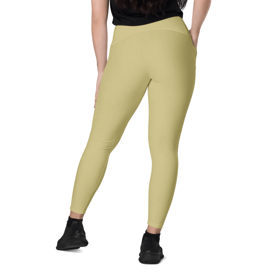 Plain Medium Yellow Soft Summer Women's High Waisted Premium Crossover Leggings with Pockets by Treasure Pie product image (9)