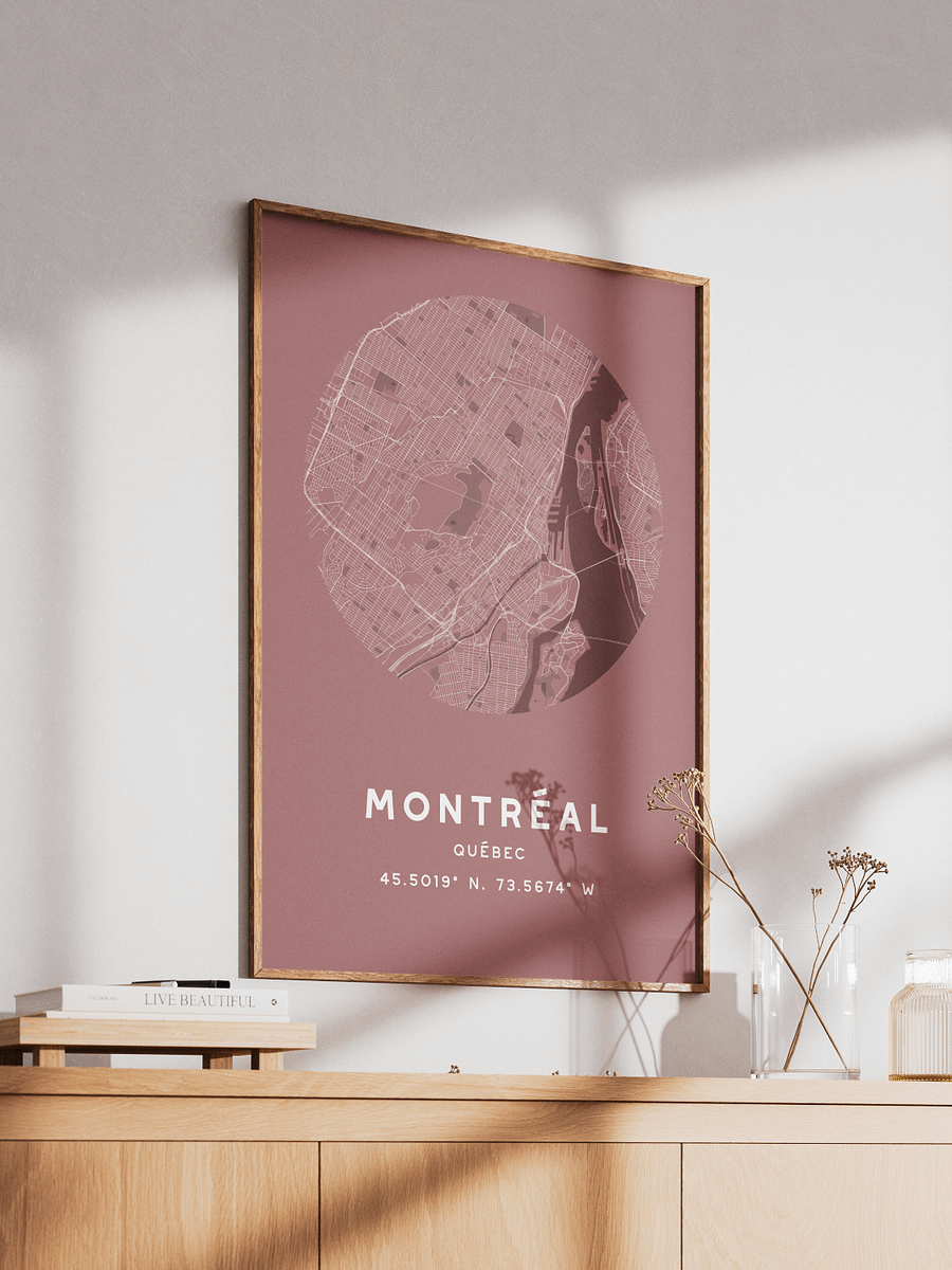 Montreal Street Map Poster – Red Minimalist Circular City Art product image (2)