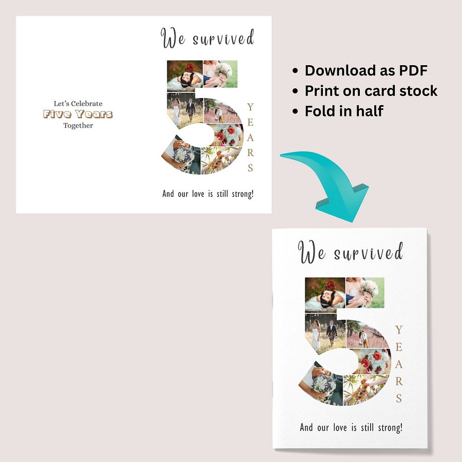 5 Year Anniversary Photo Card Editable Canva Template product image (8)