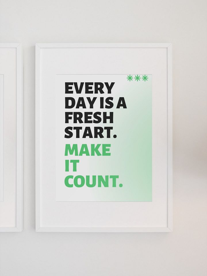 Inspirational Daily Fresh Start Poster, Positive Mindset Quote Wall Art, Motivational Home Decor, New Beginnings Office Artwork, Green Decor product image (1)