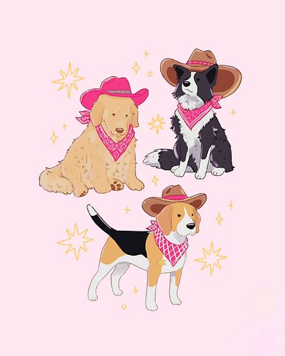Cowboy dogs! Golden retriever, border collie and beagle, which one do you like more the pink or the red? 😁🤠🐶
.
 #CowboyDogs #...