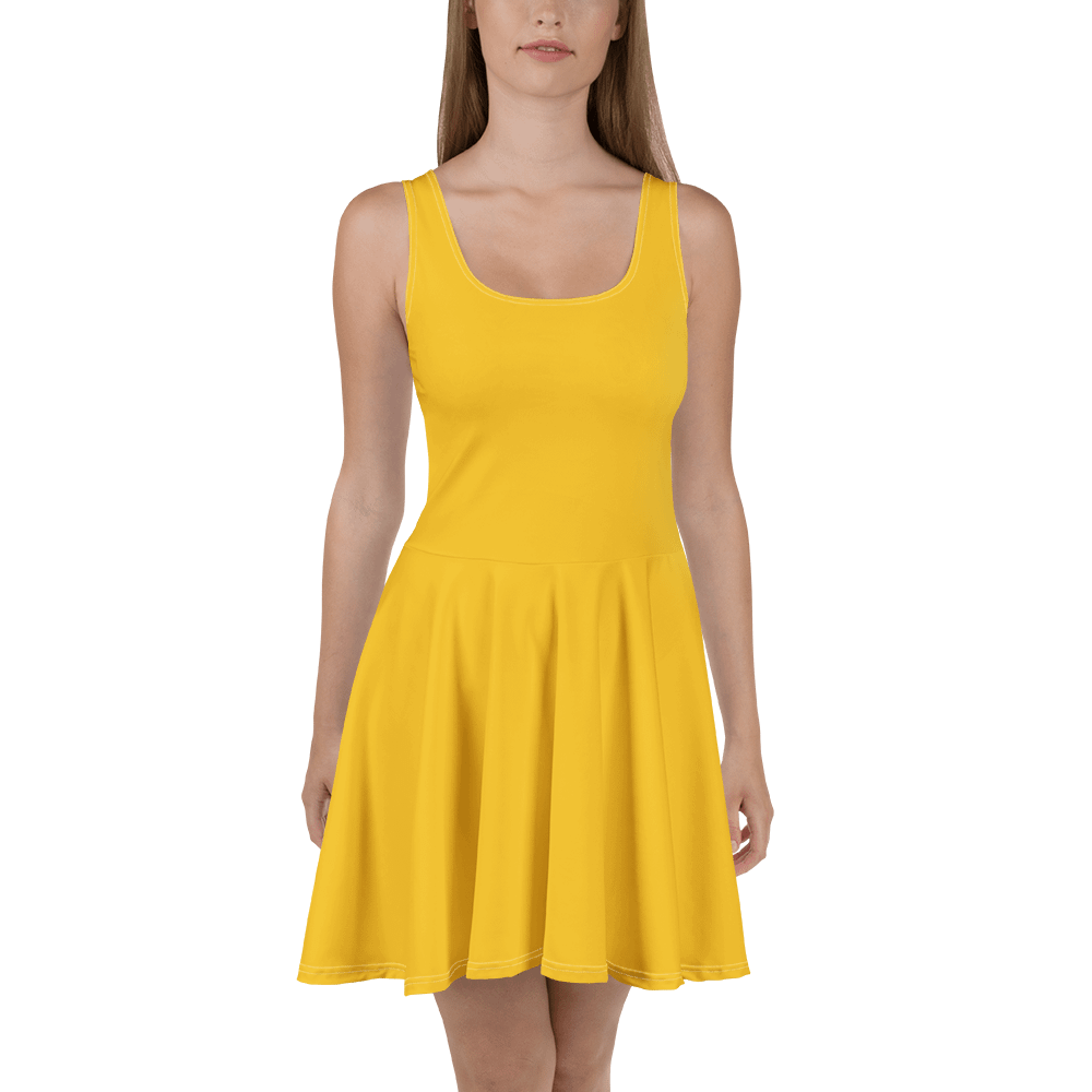 Mustard Yellow Solid Color Retro Inspired Fit and Flare Skater Dress product image (2)