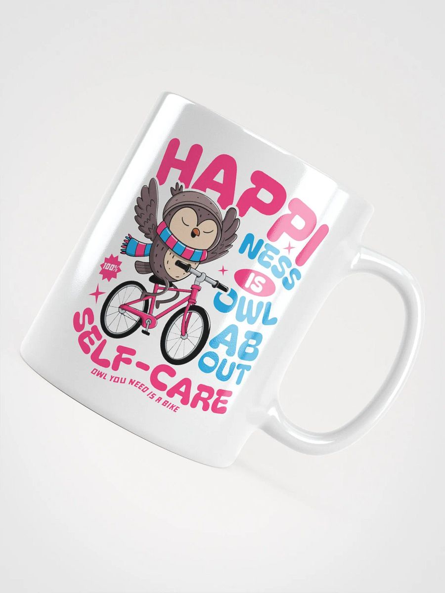 Happiness Is Owl About Self-Care Mug – Cute Owl Bike Design product image (4)