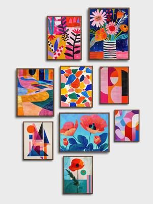 Maximalist Abstract Gallery Wall Set of 9 DIGITAL Prints Unleash the Maximalist Within: Ditch the bare walls and embrace maximalist magic with this vibrant collection of 9 digital art prints! A Feast for the Senses: Floral Fantasia: Dive into a world of blooming colors with these abstract floral interpretations. Bold hues and expressive brushstrokes create a captivating display. Color Explosion: Forget boring beige! This set bursts with a spectrum of trendy and bright colors, guaranteed to energize any room. Geometric Gems: Playful geometric shapes dance across these prints, adding a touch of modern edge to the maximalist aesthetic. #wallartprints #gallerywallset #maximalistwallart #colorfulposters #floralwallart #printablewallart #downloadableprints #guldesignco