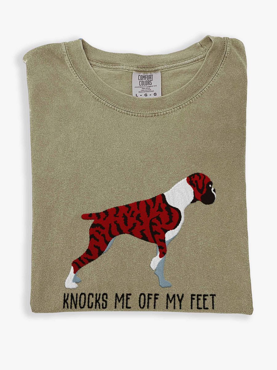 Knocks Me Off My Feet T-Shirt(Embroidered) of a Boxer(Brindle) product image (1)