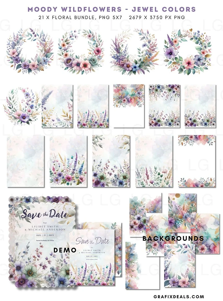 21 Moody Purple Wildflower Graphics Bundle - Commercial POD Use product image (1)