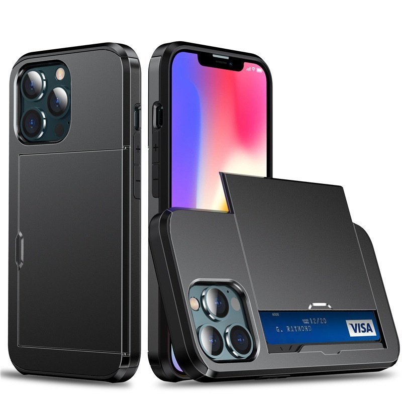 iPhone 17 & 17 Pro Max Slide Card Holder Case – Anti-Drop Protective Cover with Push Card Insert, Fits iPhone 14/15/16/17 Series product image (1)