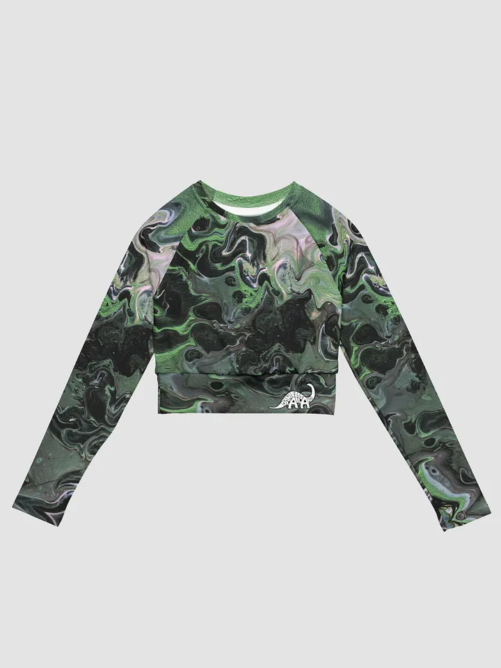 Metallic Green Fluid Acrylic All-Over Print Long Sleeve Crop Top product image (1)