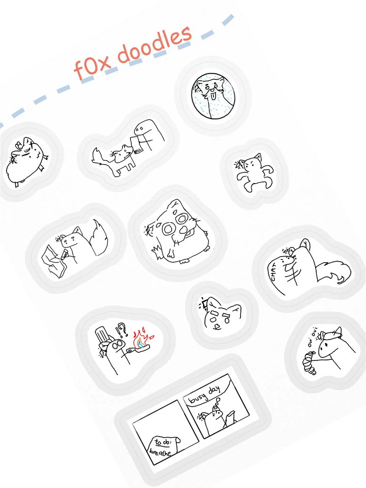 whimsical f0x doodles sticker sheet product image (1)