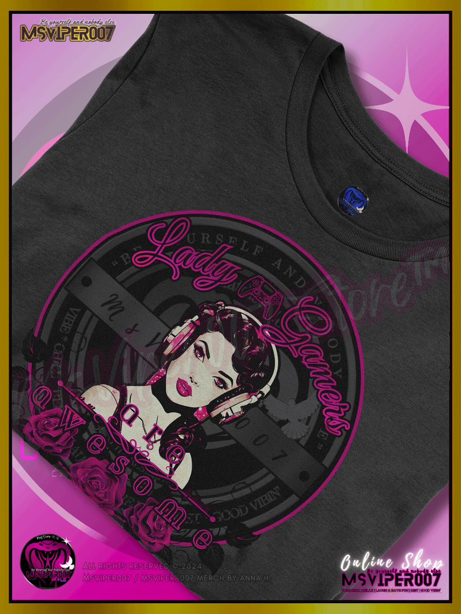 T-Shirt - MsViper007's "Lady Gamers Are Awesome™" [V3] (pink rose theme) - Comfort Gamer T-shirt By Anna H. product image (5)