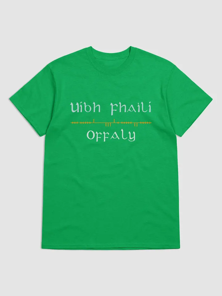 Offaly/Uíbh Fhailí Scholastic style Ogham Green printed T-shirt product image (1)