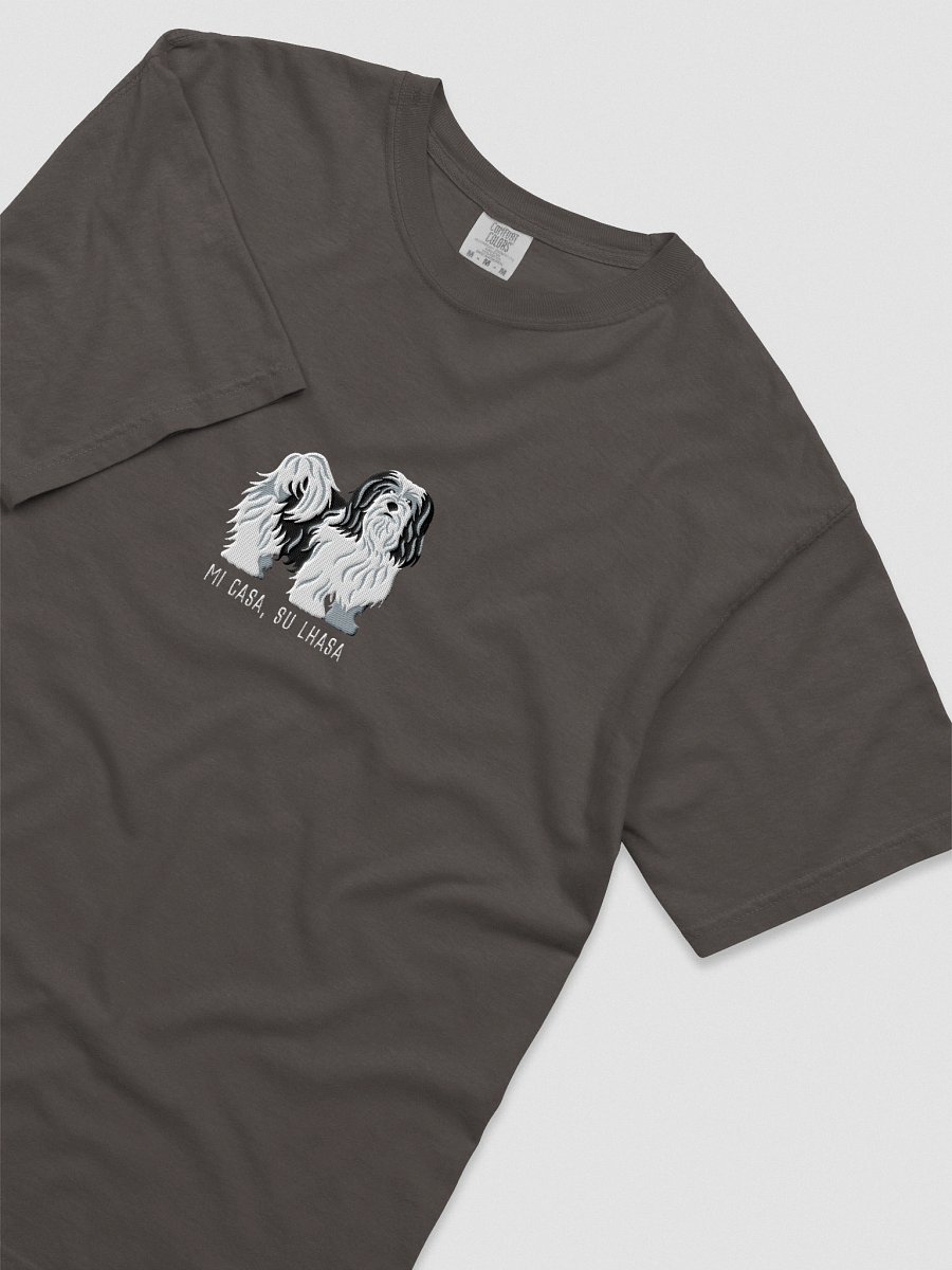 Mi Casa, Su Lhasa T-Shirt(Embroidered) of a Lhasa Apso(Black & White) product image (25)